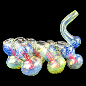 6" Gold Fumed Crazy Curlicues 6-Chamber Bubbler Hand Pipe - [STJ133]